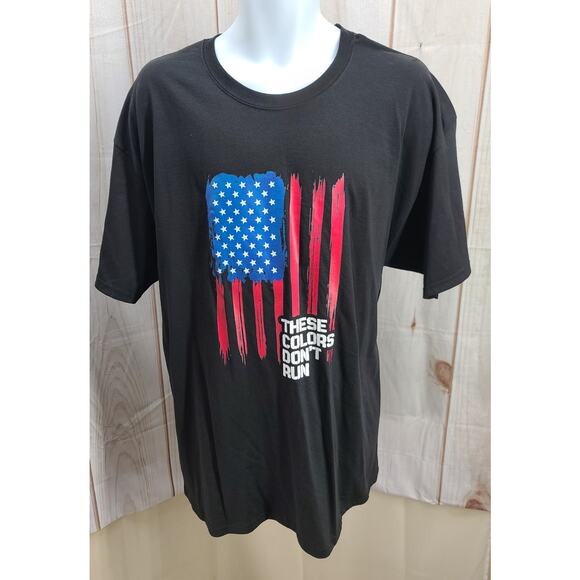 Hanes Men XL Graphic Black Cotton T-Shirt American Flag "These Colors Don't Run" - Picture 1 of 5